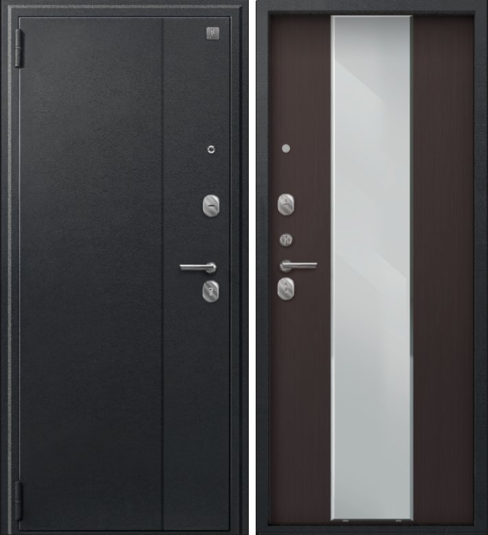 Дверь A-04 черный сатин - лиственница тёмная зеркало DIS007333